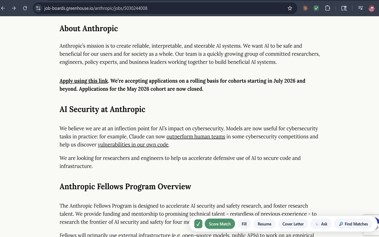 Applyday extension toolbar on a job posting